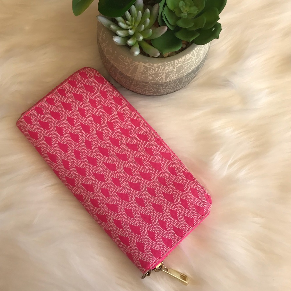 Neon Pink and White Zipper Wallet - EUC